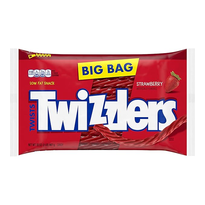 TWIZZLERS Twists Strawberry Flavored Licorice Style, Low Fat Candy Big Bag, 32 oz