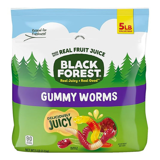 Black Forest Gummy Worms Candy, Made With Real Fruit Juice, Resealable Bag, 5lb Bag