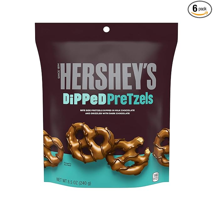 HERSHEY'S Milk and Dark Chocolate Covered Dipped Pretzels Bag, 8.5 oz