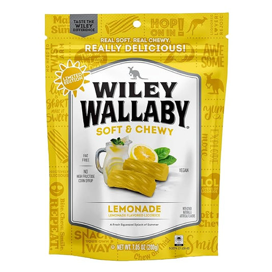 Wiley Wallaby Licorice 7.05 Ounce Classic Gourmet Soft & Chewy Australian Lemonade Licorice Candy Twists, 1 Pack