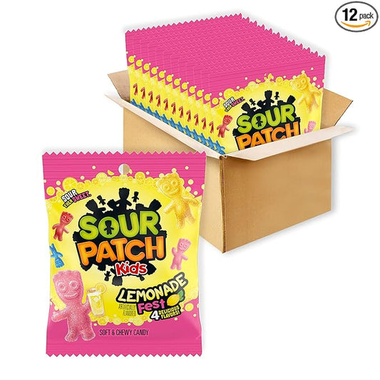 SOUR PATCH KIDS Lemonade Fest Soft & Chewy Candy, Bulk Candy, 12-3.61 oz Bags