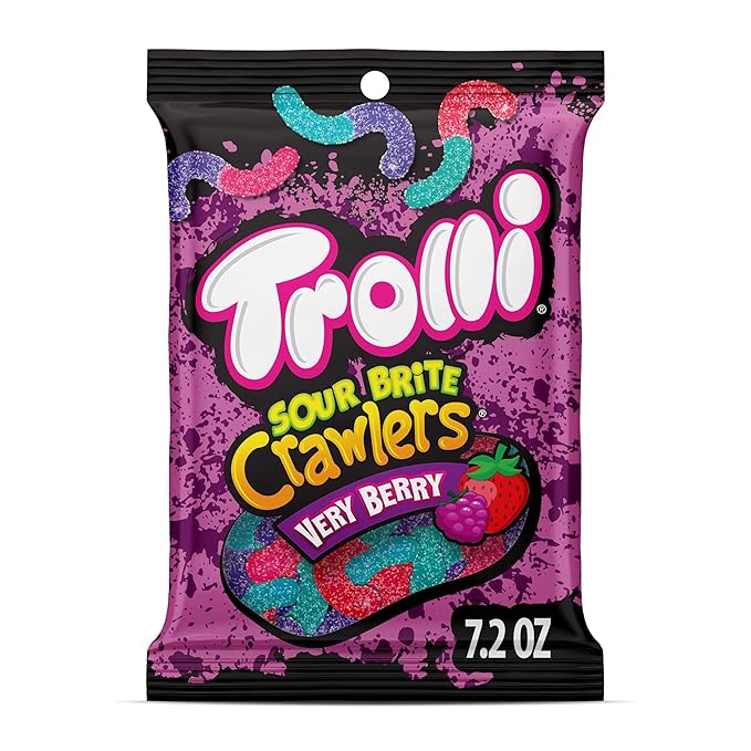 Trolli Sour Brite Crawlers, Candy, Very Berry, Sweet and Sour, Gummy Worms