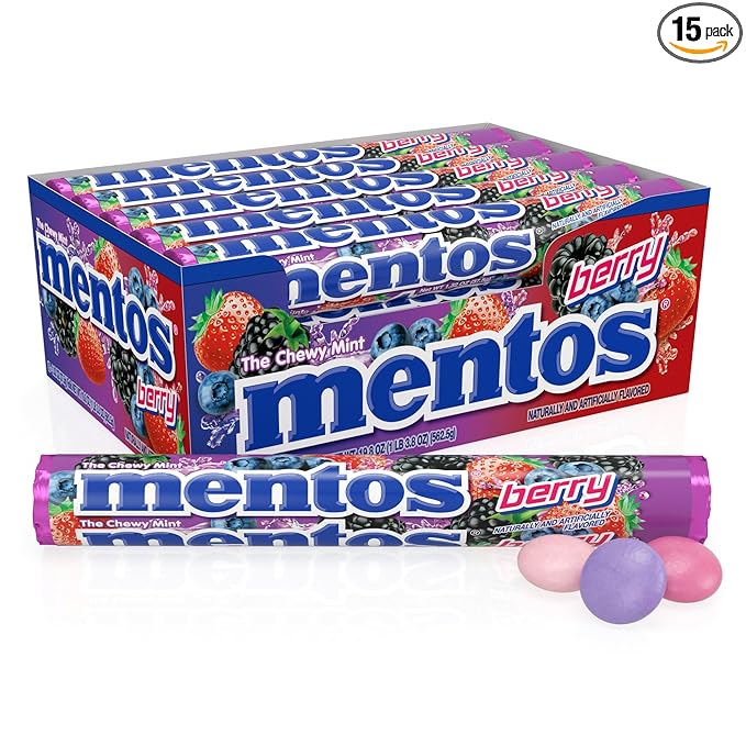 Mentos Chewy Candy Mint Roll, Berry Flavored, Individually Wrapped
