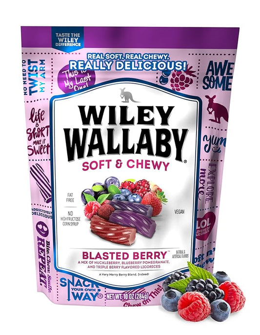 Wiley Wallaby Licorice 10 Ounce Classic Gourmet Soft & Chewy Australian Blasted Berry Candy Twists, 1 Pack