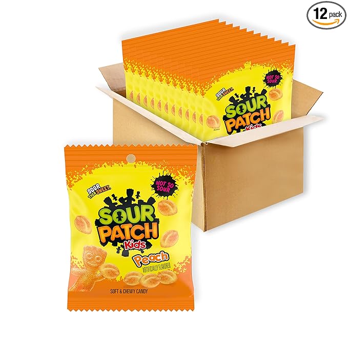 SOUR PATCH KIDS Peach Soft & Chewy Candy, Bulk Candy, 12 - 3.56 oz Bags