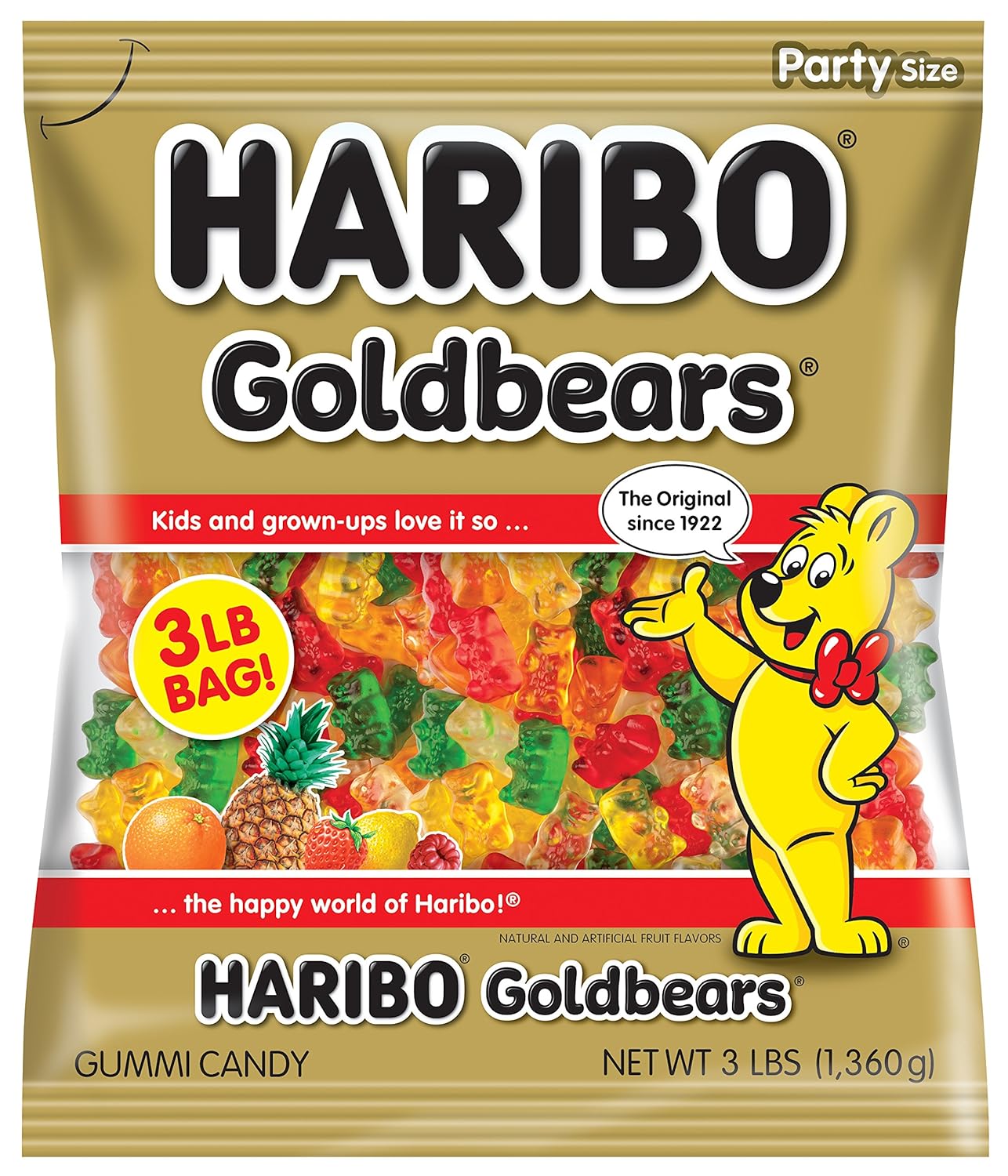 HARIBO Gummi Candy, Original Goldbears Gummy Bears Party Bag 3lbs