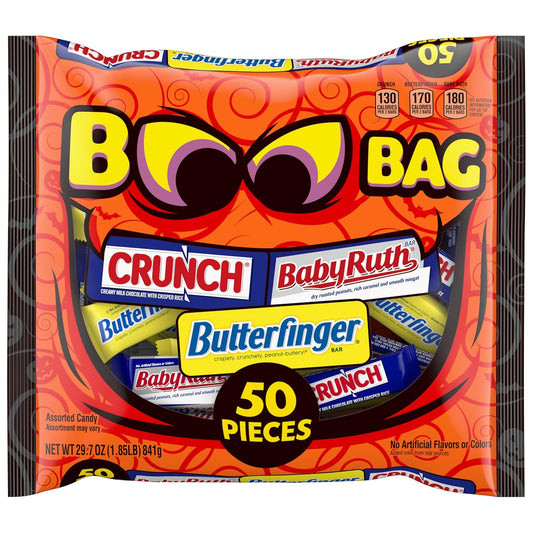 Butterfinger, CRUNCH and Baby Ruth, 50 Count, Candy Variety Pack, Individually Wrapped Assorted Fun Size Halloween Candy